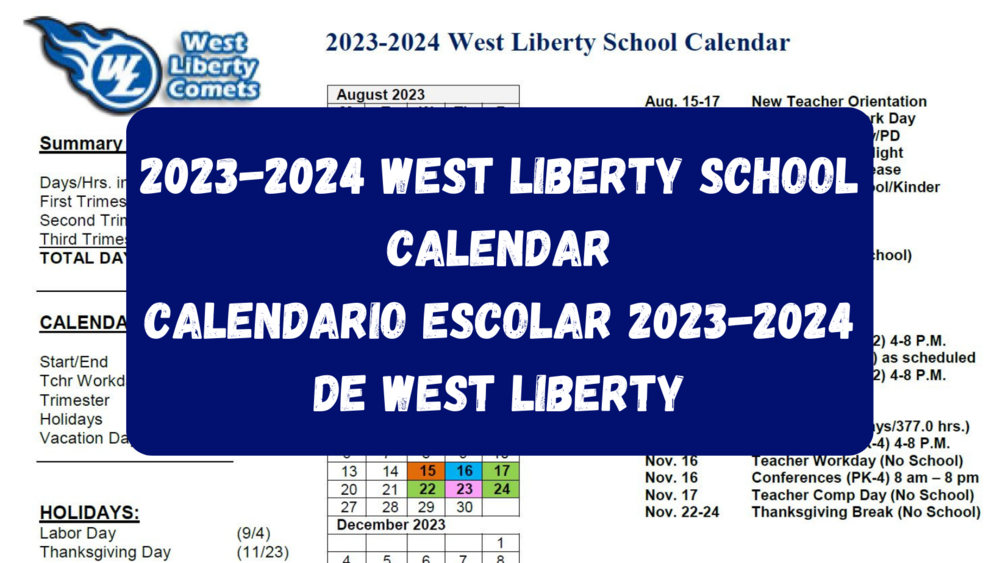 2023-2024 West Liberty School Calendar