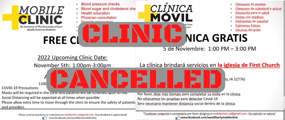 November 5th Mobile Clinic Cancelled