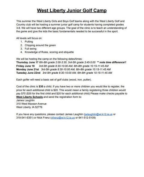 Junior Golf Camp Sign-up form pg 1