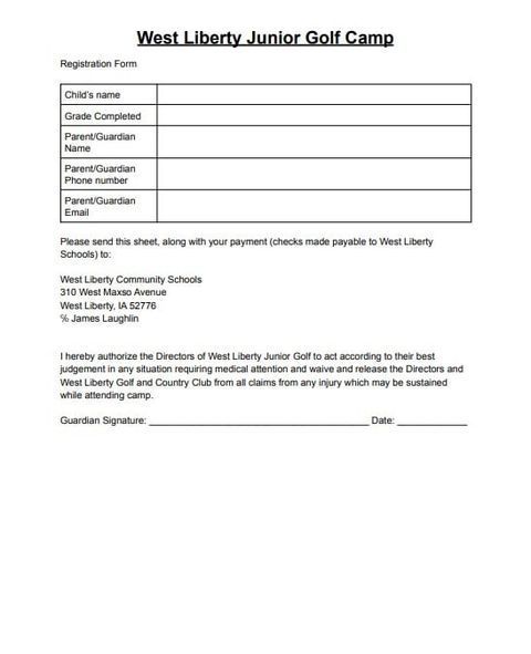Junior Golf Camp Sign-up form pg 2