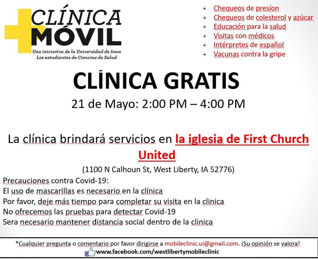 May 21st Mobile Clinic Flyer,  Spanish