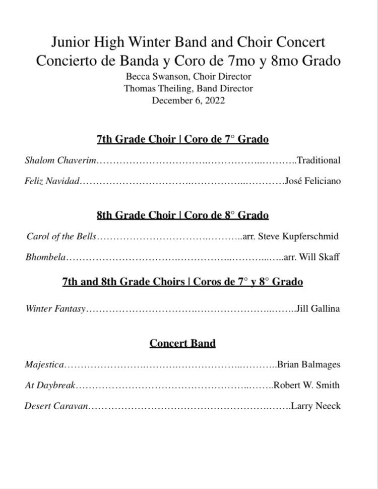 Junior High Concert Program pg 1